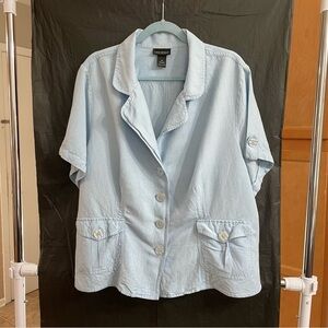 Lane Bryant 24 Soft Blue Short Sleeve Relaxed Fit Button up Top Career **READ**